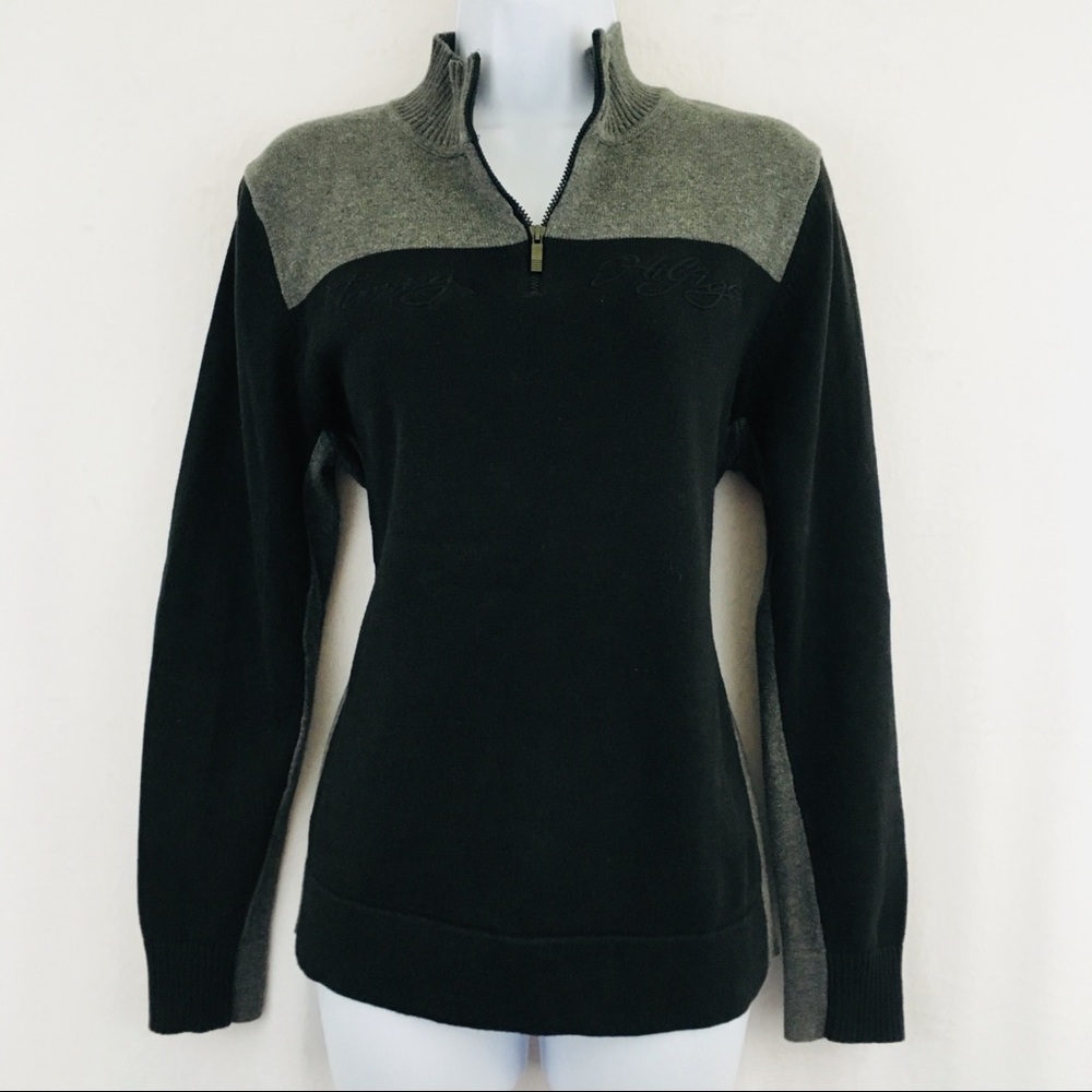 Tommy Hilfiger Zip Neck Sweater Black Gray Large